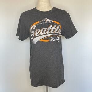 Seattle Washington T Shirt Large Spell Out Logo Graphic Tee Gray Orange Small